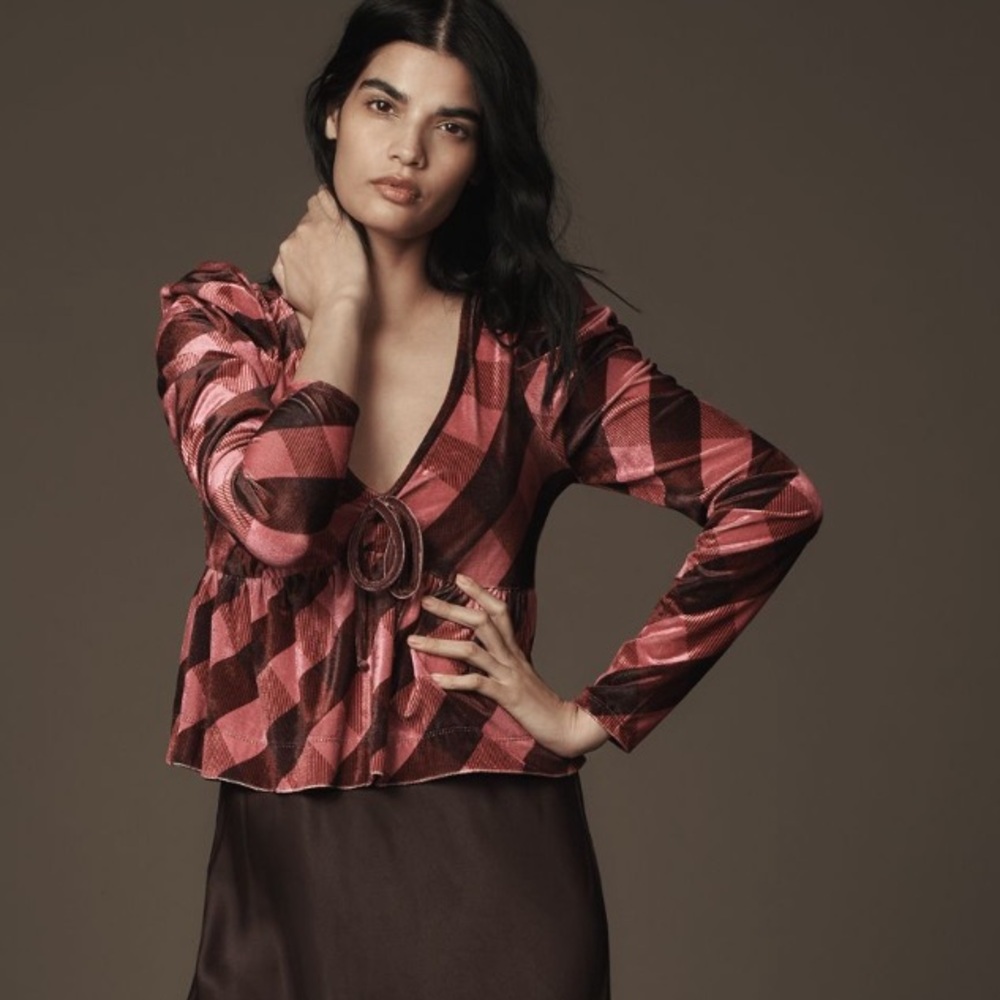 ANTHROPOLOGIE Puff Sleeve Blouse with Tie Front